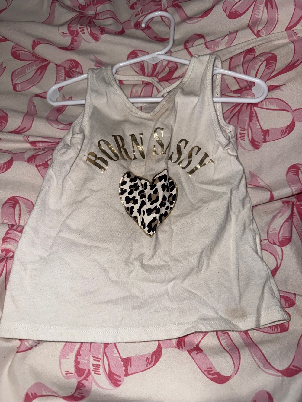 The Children's Place Cream Tank Top with Gold Foil Text & Leopard Heart